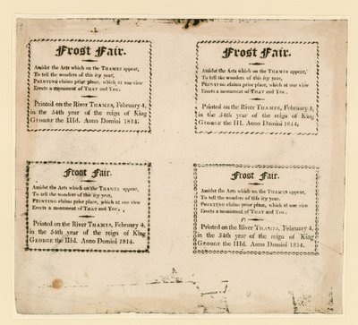 معرض الصقيع لعام 1814. طباعة هدايا تذكارية على الجليد بواسطة مدرسة اللغة الإنجليزية