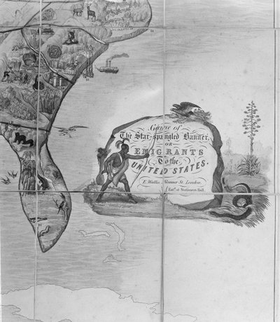 لعبة الراية المتلألئة بالنجوم أو المهاجرون إلى الولايات المتحدة، حوالي عام 1840 (مطبوعة حجرية) (تفاصيل 247745) بواسطة مدرسة اللغة الإنجليزية