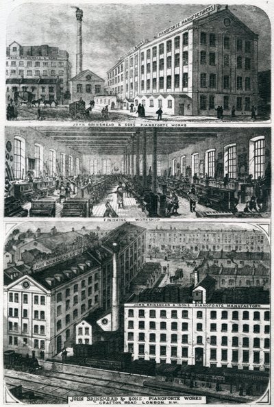 منظر عام لأعمال John Brimsmead & Sons Pianoforte ، طريق جرافتون ، كنتيش تاون ، لندن (نقش) بواسطة مدرسة اللغة الإنجليزية