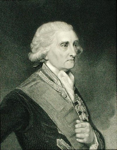 جورج بريدجز رودني (1718-92) البارون رودني الأول من ستوك رودني ، من معرض الصور ، نُشر عام 1833 (نقش) بواسطة مدرسة اللغة الإنجليزية