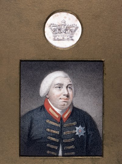 جورج الثالث (1738-1820) في وندسور يونيفورم ، ج .1790 (نقش نقش ملون) بواسطة مدرسة اللغة الإنجليزية