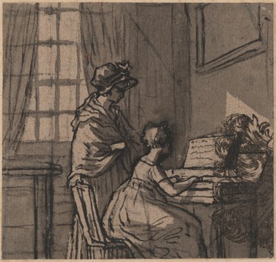 فتاة في clavichord ، c.1800 (قلم وغسل على ورق) بواسطة مدرسة اللغة الإنجليزية