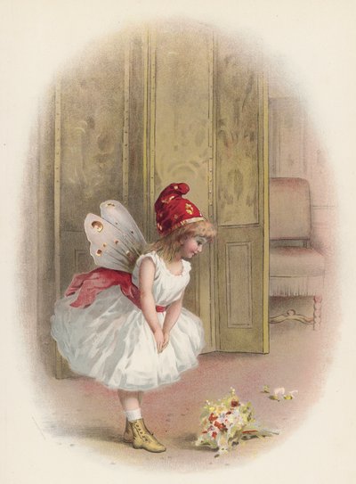 فتاة أو جنية تنحني بعد أدائها (chromolitho) بواسطة مدرسة اللغة الإنجليزية