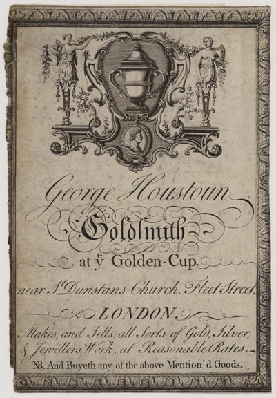 Goldsmiths and Silversmiths ، جورج هوستون ، بطاقة تجارية بواسطة مدرسة اللغة الإنجليزية