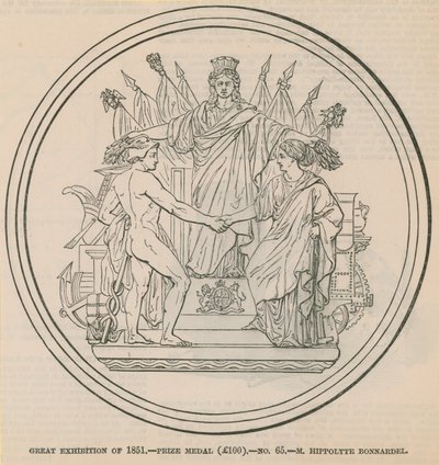المعرض الكبير لعام 1851 - ميدالية الجائزة (100 جنيه إسترليني) ، مُنح إلى M Hippolyte Bonnardel بواسطة مدرسة اللغة الإنجليزية