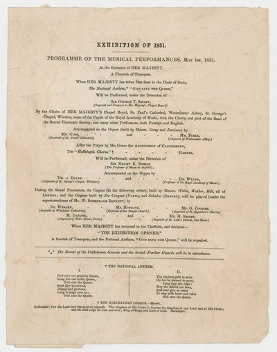 المعرض الكبير لعام 1851. برنامج العروض الموسيقية ، 1 مايو 1851 بواسطة مدرسة اللغة الإنجليزية
