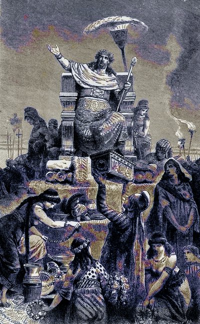 الانحطاط اليوناني - كروسوس على كومة الجنازة ، توضيح من التاريخ المصور للعالم ، تم نشره عام 1880 (صورة محسنة رقميًا) بواسطة مدرسة اللغة الإنجليزية