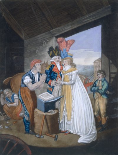 جريتنا غرين ، أو الزواج الأحمر الساخن ، حانة. بواسطة Aurrie & Whittle، 1794 88: أوه! سيد بلاكسميث ، خفف من آلامنا - وابتعد عنا بسرعة في سلاسل Wedlocks 99: أنثى لباس تقليدي؛ ترا بواسطة مدرسة اللغة الإنجليزية