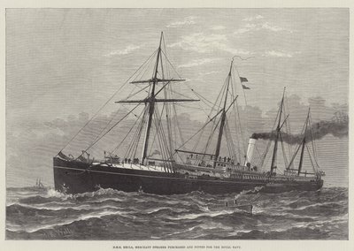 HMS Hecla ، Merchant Steamer تم شراؤها وتجهيزها للبحرية الملكية (نقش) بواسطة مدرسة اللغة الإنجليزية