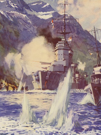 HMS Warspite HMS Warspite قبالة سواحل النرويج بواسطة مدرسة اللغة الإنجليزية