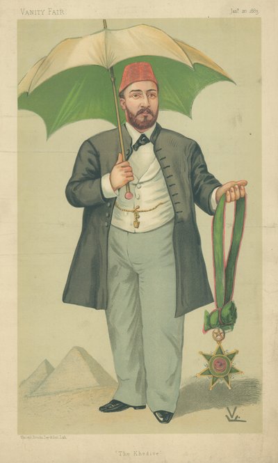 صاحب السمو محمد توفيق باشا ، الخديوي المصري ، الخديوي ، 20 يناير 1883 ، فانيتي فير كارتون بواسطة مدرسة اللغة الإنجليزية
