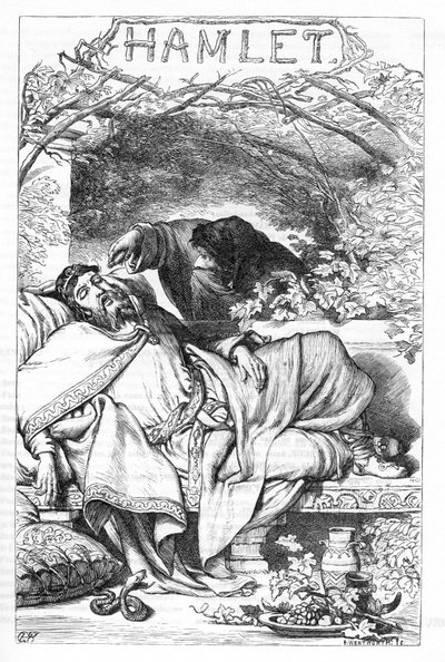 هاملت - رسم توضيحي في "" Complete de William Shakespeare "" 1866 - الرسوم التوضيحية والشكل العام لهذه الطبعة مستعارة من شكسبير المصور لكاسيل ، والذي نُشر في لندن بواسطة مدرسة اللغة الإنجليزية