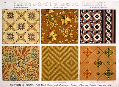 تصاميم هامبتون وأولاده ل Linoleums و Floorcloths ، أواخر C19th بواسطة مدرسة اللغة الإنجليزية