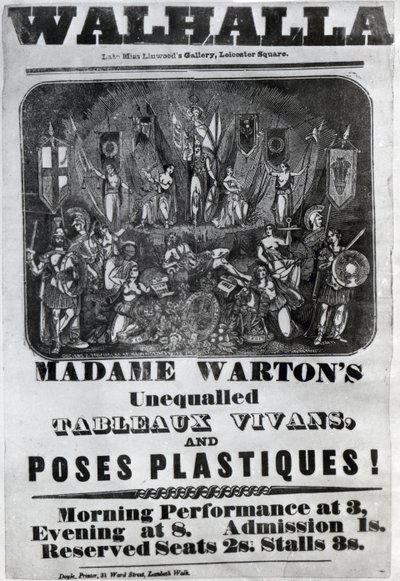 إعلانات Handbill `` Madame Warton&39;s Unequaled Tableaux Vivans and Poses Plastiques &39;&39; ، c.1847 بواسطة مدرسة اللغة الإنجليزية