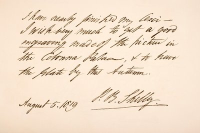 خط اليد وتوقيع بيرسي بيشي شيلي ، 1819 بواسطة مدرسة اللغة الإنجليزية