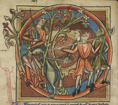 Harley 4751، f.6v يونيكورن مغرم بعذراء ، رسم توضيحي من "بستاري" بواسطة مدرسة اللغة الإنجليزية