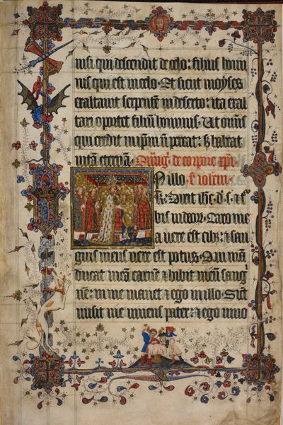 Harley 7026، f.13 عيد القربان المقدس ، من Lovel Lectionary ، قبل 1408 (رق) بواسطة مدرسة اللغة الإنجليزية