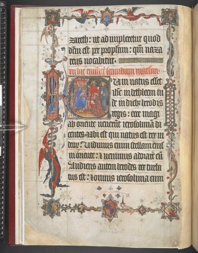 Harley MS 7026، f.7v، Adoration of the Magi History التاريخية ، من "Lovell Lectionary" ، حوالي 1400-10 (ورق) بواسطة مدرسة اللغة الإنجليزية