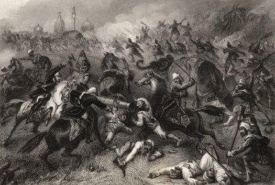 عمود هافلوك يهاجم المتمردين قبل كاونبور عام 1857 ، من "تاريخ التمرد الهندي" ، نشر عام 1858 بواسطة مدرسة اللغة الإنجليزية