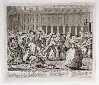 هو ورفاقه في حالة سكر يثيرون أعمال شغب في كوفنت غاردن ، 1735 بواسطة مدرسة اللغة الإنجليزية