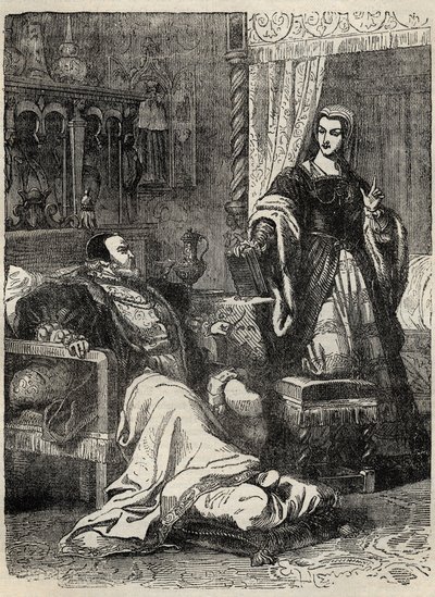 هنري الثامن والملكة كاثرين بار (1512-1548) - نقش من "" تاريخ إنجلترا "لكاسيل بيتر وجالبين بواسطة مدرسة اللغة الإنجليزية
