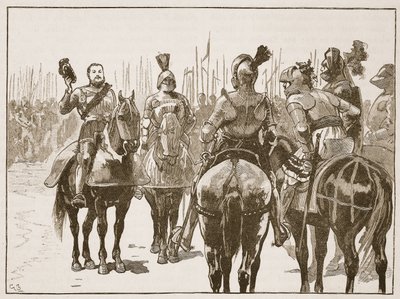 هنري والضباط الفرنسيين الأسرى ، رسم توضيحي من Cassells Illustrated History of England (sepia photo) بواسطة مدرسة اللغة الإنجليزية