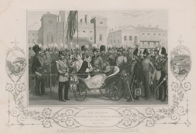 قامت جلالة الملكة بتوزيع ميداليات القرم في حرس الخيول ، 18 مايو 1856 بواسطة مدرسة اللغة الإنجليزية