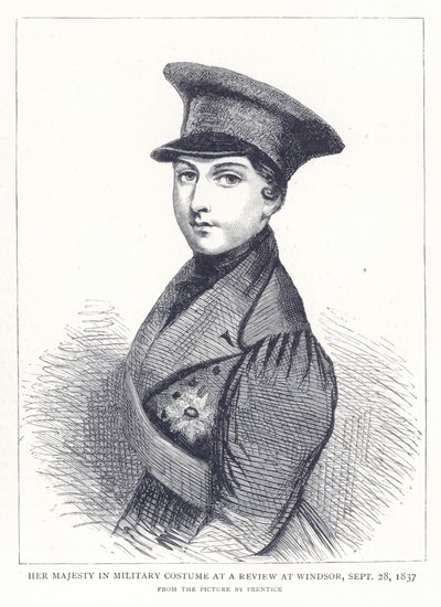 جلالة الملكة في الزي العسكري في مراجعة في وندسور ، 28 سبتمبر 1837 بواسطة مدرسة اللغة الإنجليزية
