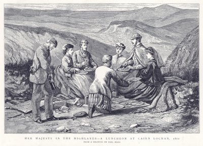 جلالة الملكة في المرتفعات - مأدبة غداء في Cairn Lochan ، 1861 بواسطة مدرسة اللغة الإنجليزية