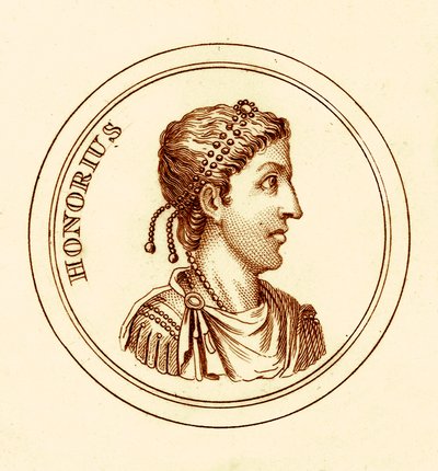 Honorius ، توضيح من القاموس التاريخي العالمي لجورج كراب ، نشر عام 1825 (صورة محسنة رقميا) بواسطة مدرسة اللغة الإنجليزية