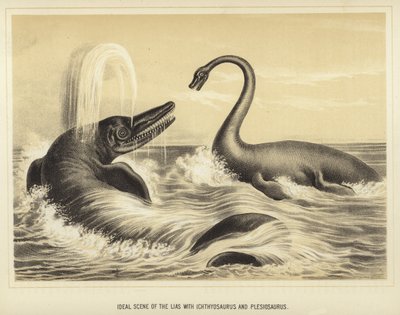 مشهد مثالي من Lias مع Ichthyosaurus و Plesiosaurus بواسطة مدرسة اللغة الإنجليزية