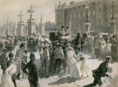 مرض الملك إدوارد السابع ، الأطباء يغادرون القصر ، يونيو 1902 (مرحاض على ورق) بواسطة مدرسة اللغة الإنجليزية