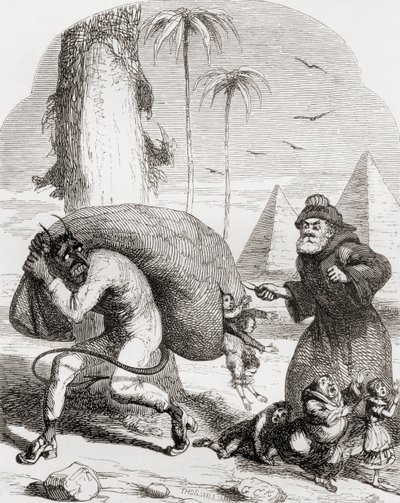 رسم توضيحي بعد جورج كروكشانك عن قصيدة "Lay of St. Medard" ، من "The Ingoldsby Legends or Mirth and Marvels" ، بقلم توماس إنغولدسبي ، نُشر عام 1865 بواسطة مدرسة اللغة الإنجليزية