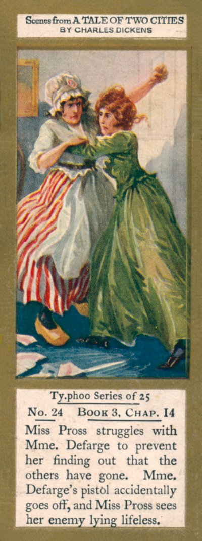 رسم توضيحي لحكاية مدينتين لتشارلز ديكنز (طباعة حجرية ملونة) بواسطة مدرسة اللغة الإنجليزية