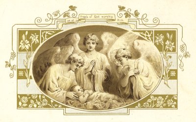 رسم توضيحي لمجيء أبونا عيد الميلاد (طباعة حجرية ملونة) بواسطة مدرسة اللغة الإنجليزية