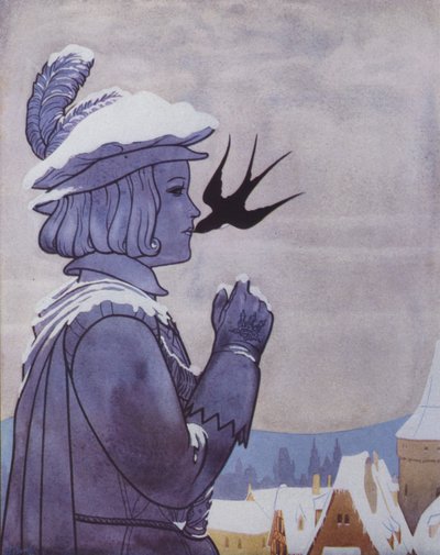 رسم توضيحي لكتاب "الأمير السعيد" لأوسكار وايلد (طباعة حجرية ملونة) بواسطة مدرسة اللغة الإنجليزية