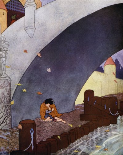 رسم توضيحي لكتاب "الأمير السعيد" لأوسكار وايلد (طباعة حجرية ملونة) بواسطة مدرسة اللغة الإنجليزية