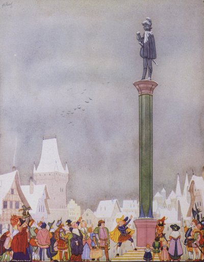 رسم توضيحي لكتاب "الأمير السعيد" لأوسكار وايلد (طباعة حجرية ملونة) بواسطة مدرسة اللغة الإنجليزية