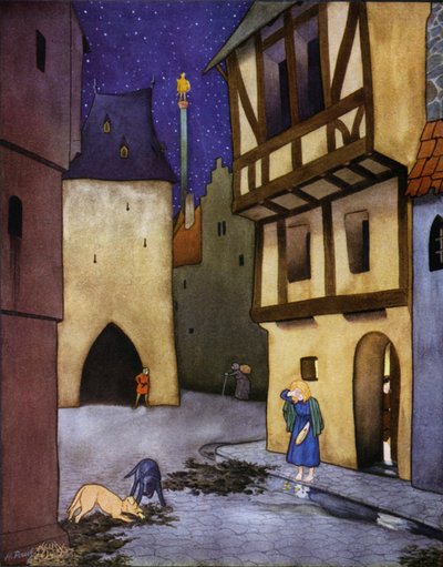 رسم توضيحي لكتاب "الأمير السعيد" لأوسكار وايلد (طباعة حجرية ملونة) بواسطة مدرسة اللغة الإنجليزية