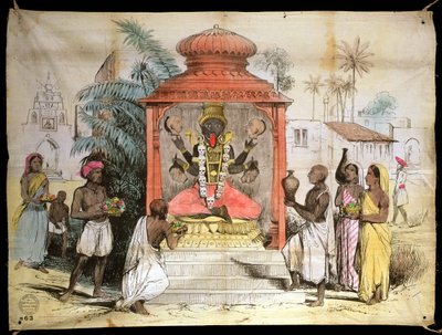 الهند ، شخصية وعبادة كالي ، c.1850 (حبر وغسل على القماش) بواسطة مدرسة اللغة الإنجليزية