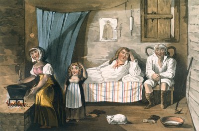داخل كوخ ، من جولة خلابة في البحيرات الإنجليزية بواسطة TH Fielding و J. Walton ، نشرها R. Ackermann ، لندن ، 1821 (ألوان مائية يدوية) بواسطة مدرسة اللغة الإنجليزية