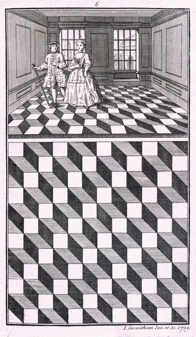 من الداخل ، رسم توضيحي من أنواع مختلفة من زخرفة الأرضيات ، بقلم جون كارويثام ، 1739 ، نقش وزن الجسم بواسطة مدرسة اللغة الإنجليزية