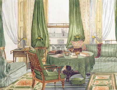 منظر داخلي لغرفة الرسم في برايتون ، c.1845 (مرحاض على ورق) بواسطة مدرسة اللغة الإنجليزية