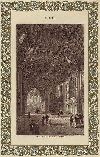 المنظر الداخلي لـ Guildhall (نقش الألوان) بواسطة مدرسة اللغة الإنجليزية