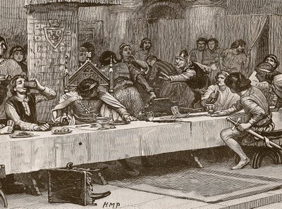مقاطعة عشاء عيد الميلاد Balliols عيد الميلاد ، التوضيح من Cassells Illustrated تاريخ إنجلترا (صورة بني داكن) بواسطة مدرسة اللغة الإنجليزية