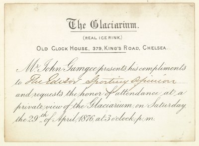دعوة إلى The Glaciarium في عام 1876. بواسطة مدرسة اللغة الإنجليزية