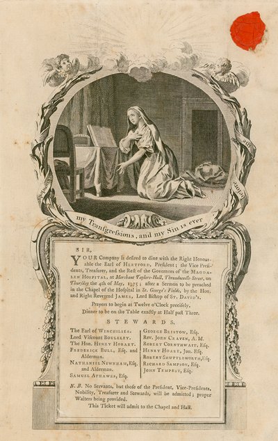 دعوة لتناول العشاء مع الراي المحترم إيرل هيرتفورد في 4 مايو 1775 بواسطة مدرسة اللغة الإنجليزية