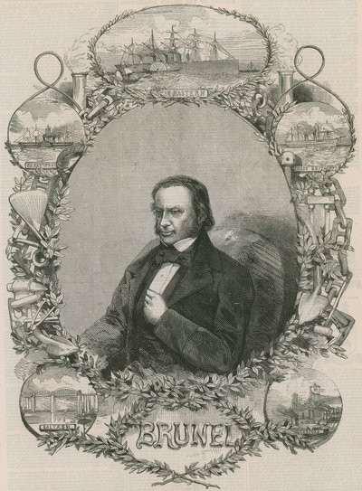 Isambard Kingdom Brunel محاطة ببعض إنجازاته بواسطة مدرسة اللغة الإنجليزية
