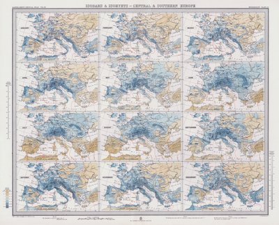 Isobars and Isohyets, Central and Southern Europe (colour litho) بواسطة مدرسة اللغة الإنجليزية