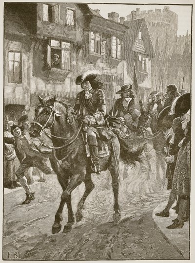جيمس يدخل دبلن بعد معركة بوين ، رسم توضيحي من Cassells Illustrated History of England (sepia photo) بواسطة مدرسة اللغة الإنجليزية